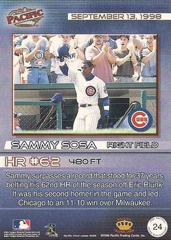 1998 Pacific Home Run History #24 Sammy Sosa Back