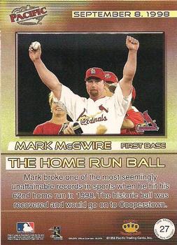 1998 Pacific Home Run History #27 Mark McGwire Back