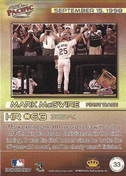 1998 Pacific Home Run History #33 Mark McGwire Back