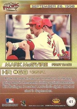 1998 Pacific Home Run History #41 Mark McGwire Back