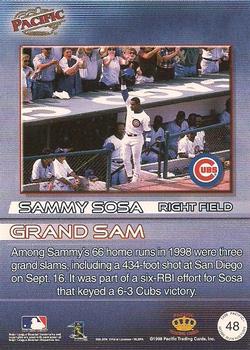 1998 Pacific Home Run History #48 Sammy Sosa Back
