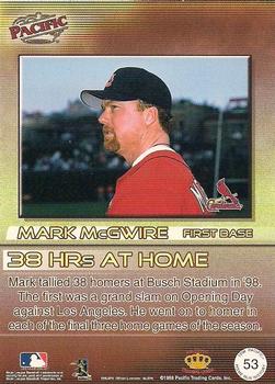 1998 Pacific Home Run History #53 Mark McGwire Back