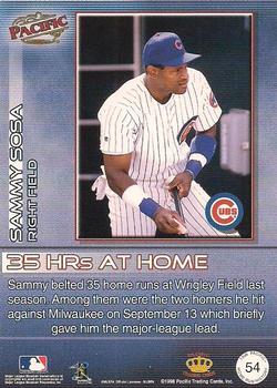 1998 Pacific Home Run History #54 Sammy Sosa Back