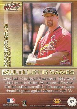 1998 Pacific Home Run History #57 Mark McGwire Back