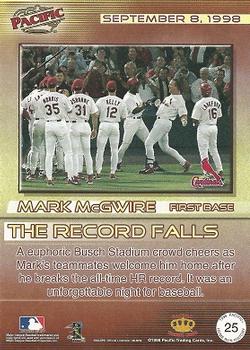 1998 Pacific Home Run History #25 Mark McGwire Back
