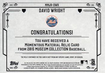 2015 Topps Museum Collection - Momentous Material Jumbo Relics Copper #MMJR-DWR David Wright Back