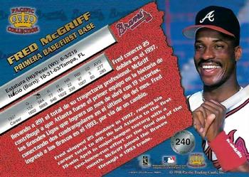 1998 Pacific - Red Threatt #240 Fred McGriff Back