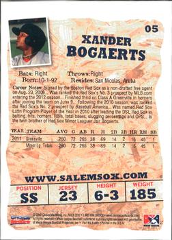 2012 Choice Salem Red Sox #05 Xander Bogaerts Back