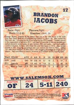2012 Choice Salem Red Sox #17 Brandon Jacobs Back