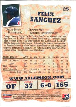 2012 Choice Salem Red Sox #25 Felix Sanchez Back