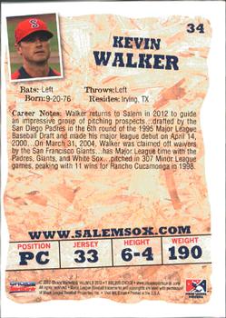 2012 Choice Salem Red Sox #34 Kevin Walker Back