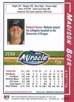 2014 Grandstand Fort Myers Miracle #NNO Madison Boer Back