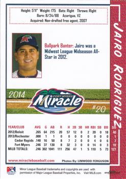 2014 Grandstand Fort Myers Miracle #NNO Jairo Rodriguez Back
