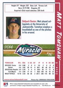 2014 Grandstand Fort Myers Miracle #NNO Matt Tomshaw Back