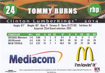2014 Grandstand Clinton LumberKings #NNO Tommy Burns Back
