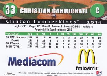 2014 Grandstand Clinton LumberKings #NNO Christian Carmichael Back
