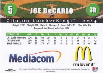 2014 Grandstand Clinton LumberKings #NNO Joe DeCarlo Back