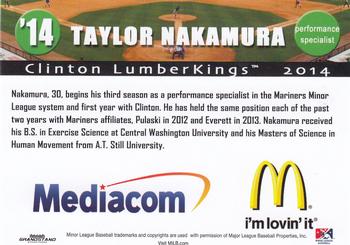 2014 Grandstand Clinton LumberKings #NNO Taylor Nakamura Back