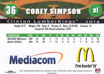 2014 Grandstand Clinton LumberKings #NNO Corey Simpson Back
