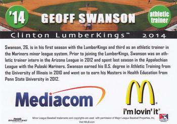 2014 Grandstand Clinton LumberKings #NNO Geoff Swanson Back
