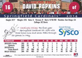 2014 Grandstand Springfield Cardinals SGA #NNO David Popkins Back