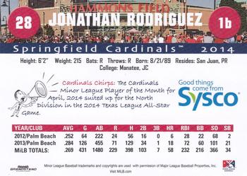 2014 Grandstand Springfield Cardinals SGA #NNO Jonathan Rodriguez Back