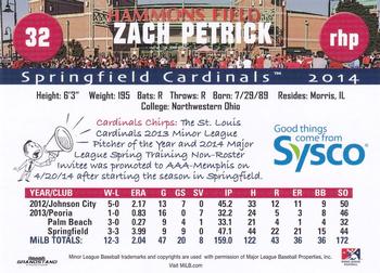 2014 Grandstand Springfield Cardinals SGA #NNO Zach Petrick Back