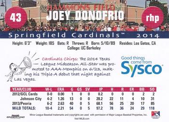 2014 Grandstand Springfield Cardinals SGA #NNO Joey Donofrio Back