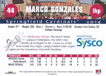 2014 Grandstand Springfield Cardinals SGA #NNO Marco Gonzales Back