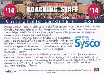 2014 Grandstand Springfield Cardinals SGA #NNO Coaching Staff (Packy Elkins / Scott Ensell / Josh Cue) Back