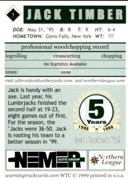 1999 Warning Track Adirondack Lumberjacks #1 Jack Timber Back