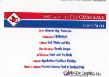 1999 Johnson City Cardinals #NNO Checklist Back