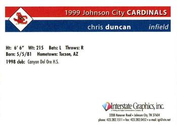 1999 Johnson City Cardinals #NNO Chris Duncan Back