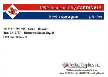 1999 Johnson City Cardinals #NNO Kevin Sprague Back