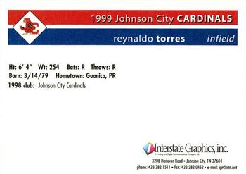 1999 Johnson City Cardinals #NNO Reynaldo Torres Back