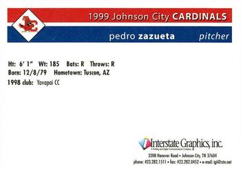 1999 Johnson City Cardinals #NNO Pedro Zazueta Back