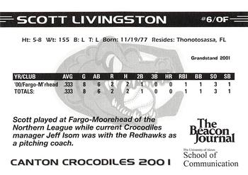 2001 Grandstand Canton Crocodiles #NNO Scott Livingston Back