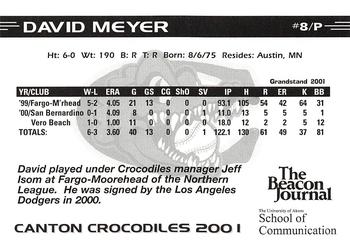 2001 Grandstand Canton Crocodiles #NNO Dave Meyer Back