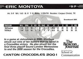 2001 Grandstand Canton Crocodiles #NNO Eric Montoya Back