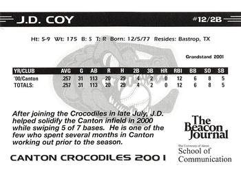 2001 Grandstand Canton Crocodiles #NNO J.D. Coy Back