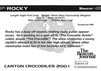 2001 Grandstand Canton Crocodiles #NNO Rocky Back