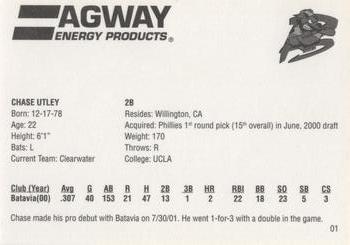 2001 Agway Batavia Muckdogs 1990s Stars #01 Chase Utley Back