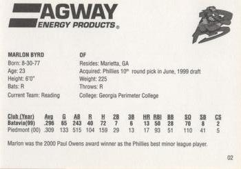 2001 Agway Batavia Muckdogs 1990s Stars #02 Marlon Byrd Back