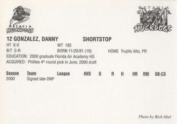 2001 Batavia Muckdogs #12 Danny Gonzalez Back