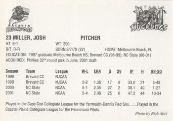 2001 Batavia Muckdogs #23 Josh Miller Back