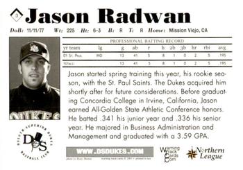 2001 Warning Track Duluth-Superior Dukes #3 Jason Radwan Back