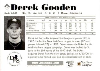 2001 Warning Track Duluth-Superior Dukes #4 Derek Gooden Back