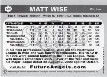 2001 Grandstand Future Angels #NNO Matt Wise Back