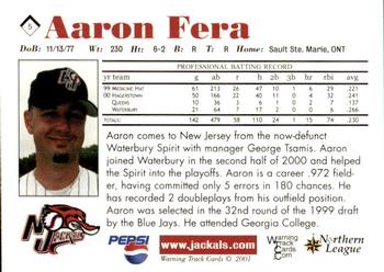 2001 Warning Track New Jersey Jackals #5 Aaron Fera Back