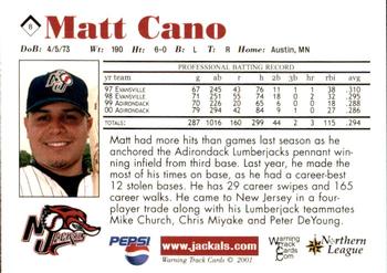 2001 Warning Track New Jersey Jackals #8 Matt Cano Back